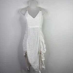 Darker Wavs Dolls Kill Dress Women L White Linen Blend Asymmetrical Goth Coastal